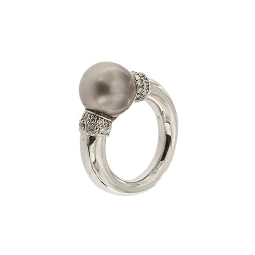 Bague 55 Bague - Perle de Tahiti et diamants en or blanc 18 ct 58 Facettes 34976