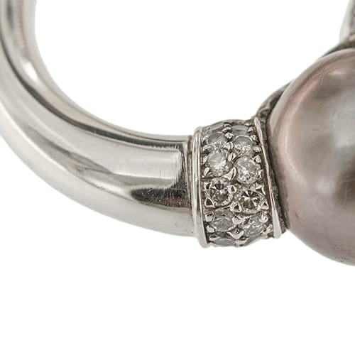 Bague 55 Bague - Perle de Tahiti et diamants en or blanc 18 ct 58 Facettes 34976