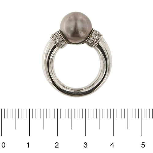 Bague 55 Bague - Perle de Tahiti et diamants en or blanc 18 ct 58 Facettes 34976