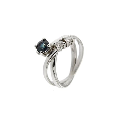 Bague Bague contrariée en or blanc 18 ct avec saphir et diamants 58 Facettes 34539