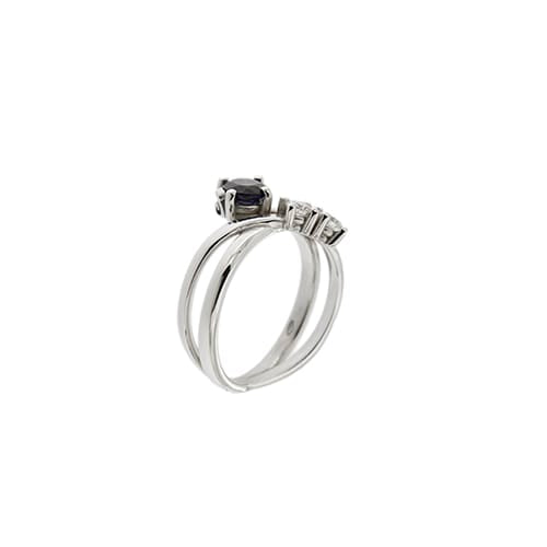 Bague Bague contrariée en or blanc 18 ct avec saphir et diamants 58 Facettes 34539