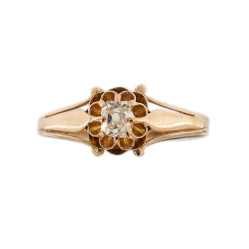 Bague Bague solitaire vintage fleur en or rose 18 ct avec diamant 0,35 ct 58 Facettes 30429