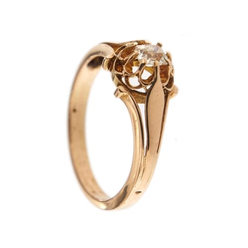 Bague Bague solitaire vintage fleur en or rose 18 ct avec diamant 0,35 ct 58 Facettes 30429