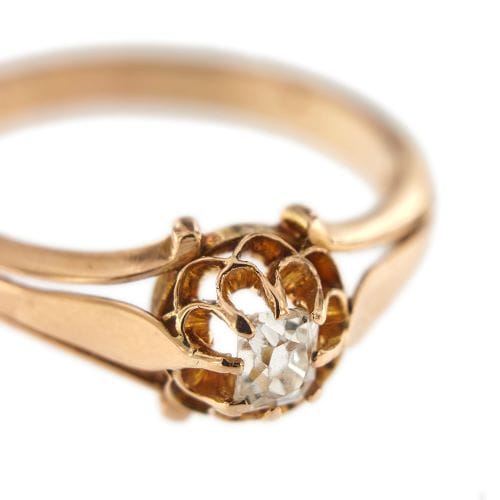 Bague Bague solitaire vintage fleur en or rose 18 ct avec diamant 0,35 ct 58 Facettes 30429