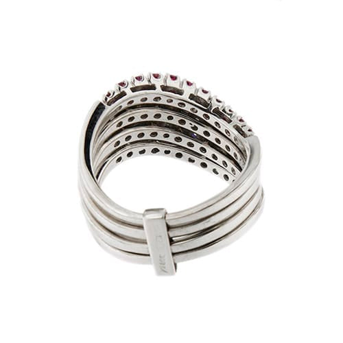 Bague Bague rivière ondulée en or blanc 18 ct avec émeraudes, saphirs, rubis et diamants 58 Facettes 33645