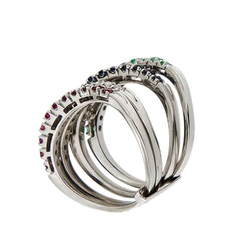 Bague Bague rivière ondulée en or blanc 18 ct avec émeraudes, saphirs, rubis et diamants 58 Facettes 33645