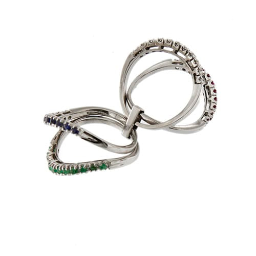 Bague Bague rivière ondulée en or blanc 18 ct avec émeraudes, saphirs, rubis et diamants 58 Facettes 33645