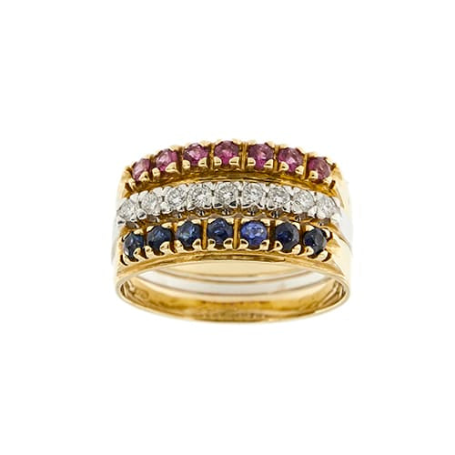 Bague 55 Trio de bagues rivière en or 18 ct avec saphirs, rubis et diamants 58 Facettes 29582