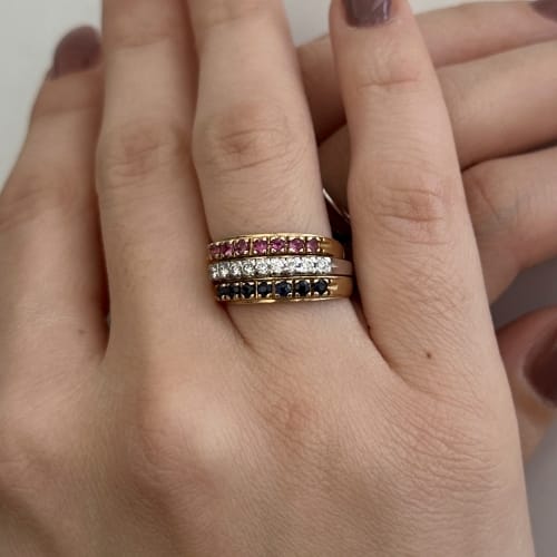 Bague 55 Trio de bagues rivière en or 18 ct avec saphirs, rubis et diamants 58 Facettes 29582