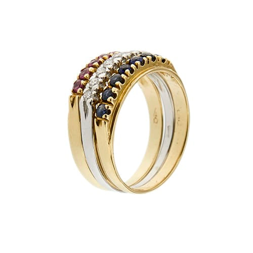 Bague 55 Trio de bagues rivière en or 18 ct avec saphirs, rubis et diamants 58 Facettes 29582