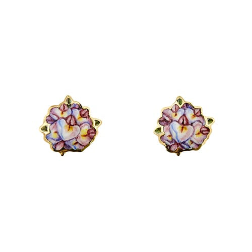 Boucles d'oreilles Gabriella Rivalta - Boucles d’oreilles fleurs émaillées en or jaune 18 ct 58 Facettes 36332