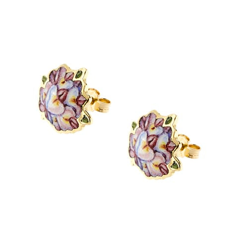 Boucles d'oreilles Gabriella Rivalta - Boucles d’oreilles fleurs émaillées en or jaune 18 ct 58 Facettes 36332