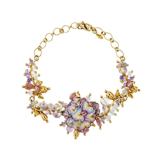 Bracelet Gabriella Rivalta - Bracelet fleur émaillée en or jaune 18 ct et diamants 58 Facettes 36205