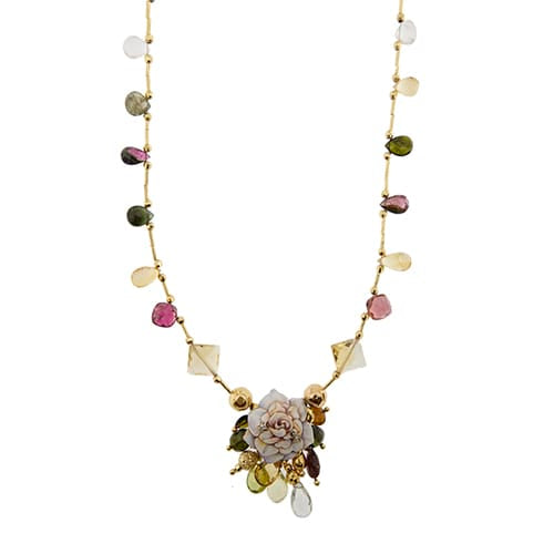 Collier Gabriella Rivalta - Collier fleur émaillée en or jaune 18 ct avec diamants 58 Facettes 36202