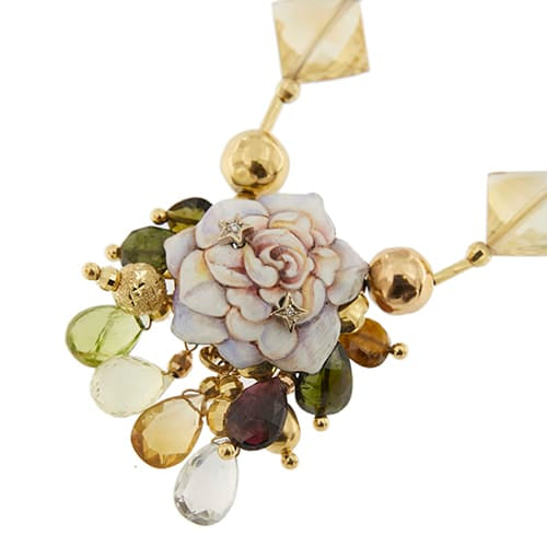 Collier Gabriella Rivalta - Collier fleur émaillée en or jaune 18 ct avec diamants 58 Facettes 36202