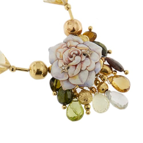 Collier Gabriella Rivalta - Collier fleur émaillée en or jaune 18 ct avec diamants 58 Facettes 36202