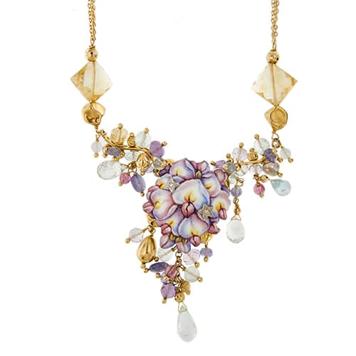 Collier Gabriella Rivalta - Collier fleur émaillée en or jaune 18 ct et diamants 58 Facettes 36199
