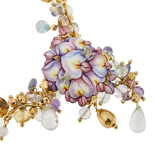 Collier Gabriella Rivalta - Collier fleur émaillée en or jaune 18 ct et diamants 58 Facettes 36199