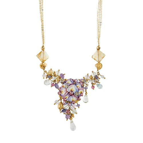 Collier Gabriella Rivalta - Collier fleur émaillée en or jaune 18 ct et diamants 58 Facettes 36199