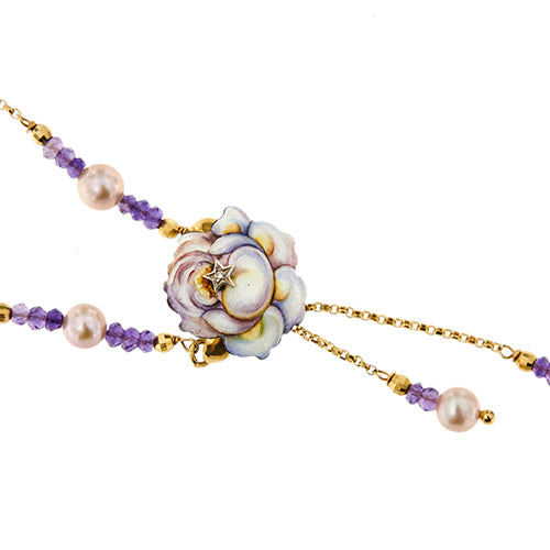 Collier Gabriella Rivalta - Collier fleur émaillée en or jaune 18 ct, diamants, améthystes et perles 58 Facettes 36330