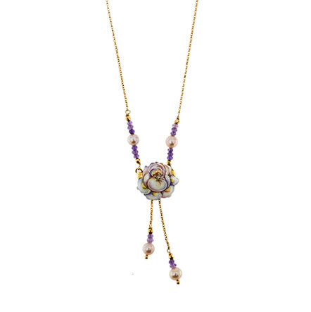 Collier Gabriella Rivalta - Collier fleur émaillée en or jaune 18 ct, diamants, améthystes et perles 58 Facettes 36330