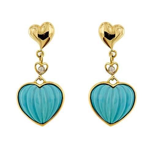 Boucles d'oreilles Damiani - Boucles d’oreilles cœur pendantes en or jaune 18 carats, diamants et turquoises 58 Facettes 37515