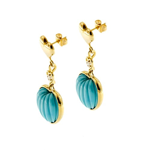 Boucles d'oreilles Damiani - Boucles d’oreilles cœur pendantes en or jaune 18 carats, diamants et turquoises 58 Facettes 37515