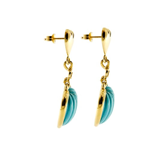 Boucles d'oreilles Damiani - Boucles d’oreilles cœur pendantes en or jaune 18 carats, diamants et turquoises 58 Facettes 37515