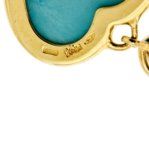 Boucles d'oreilles Damiani - Boucles d’oreilles cœur pendantes en or jaune 18 carats, diamants et turquoises 58 Facettes 37515