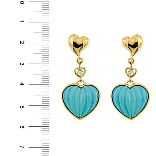 Boucles d'oreilles Damiani - Boucles d’oreilles cœur pendantes en or jaune 18 carats, diamants et turquoises 58 Facettes 37515