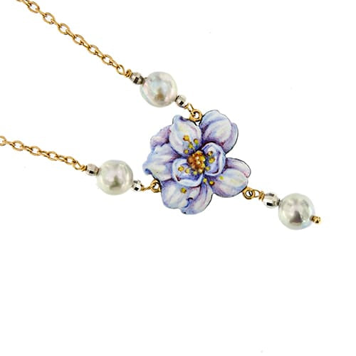 Collier Gabriella Rivalta - Collier en or jaune 18 ct avec perles et fleur émaillée 58 Facettes 36329
