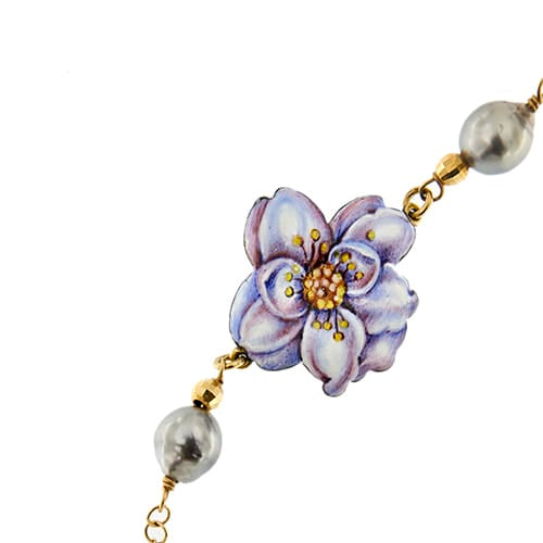 Bracelet Gabriella Rivalta - Bracelet fleur émaillée en or jaune 18 ct et perles 58 Facettes 36328
