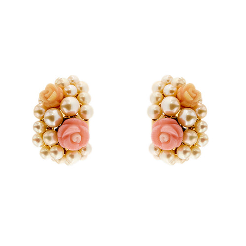 Boucles d'oreilles Mimì - Boucles d’oreilles en or rose 18 ct avec perles et corail 58 Facettes 38665