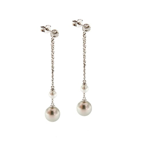Boucles d'oreilles Salvini - Boucles d’oreilles pendantes en or blanc 18 ct, perles et diamants 58 Facettes 30516