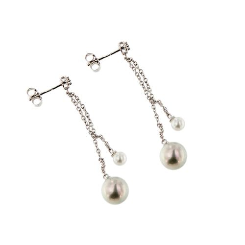 Boucles d'oreilles Salvini - Boucles d’oreilles pendantes en or blanc 18 ct, perles et diamants 58 Facettes 30516