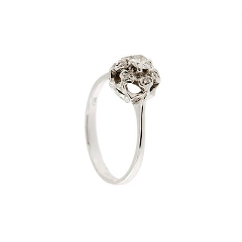 Bague 57 Bague solitaire fleur - Diamants 0,24 ct en or blanc 18 kt 58 Facettes 35652