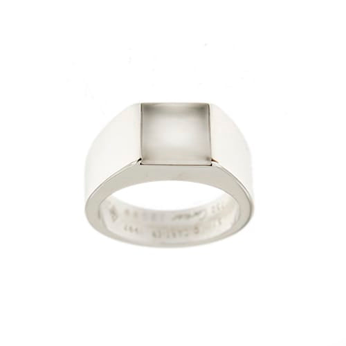 Bague 51 Cartier Tank - Bague chevalière en or blanc 18 ct avec pierre de lune 58 Facettes 36051