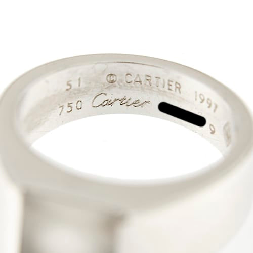 Bague 51 Cartier Tank - Bague chevalière en or blanc 18 ct avec pierre de lune 58 Facettes 36051