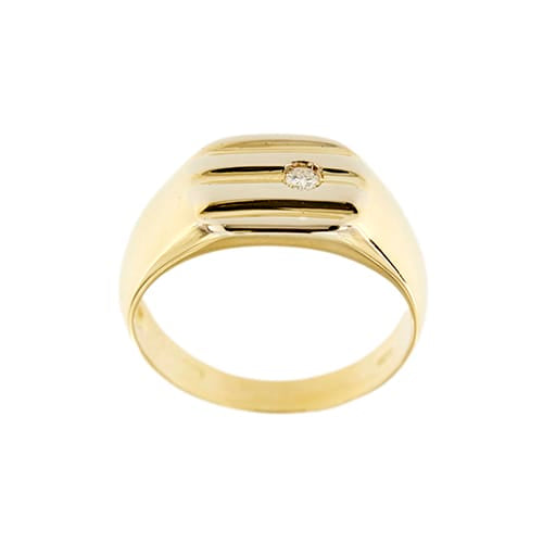 Bague Bague homme - Chevalière en or jaune 18 ct avec diamant 0,08 ct 58 Facettes 35928