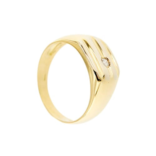 Bague Bague homme - Chevalière en or jaune 18 ct avec diamant 0,08 ct 58 Facettes 35928