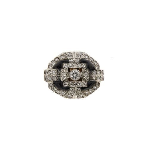 Bague Art déco - Bague en or rose et or blanc 18 ct avec diamants et onyx 58 Facettes 27855
