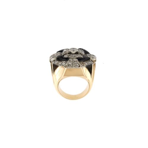 Bague Art déco - Bague en or rose et or blanc 18 ct avec diamants et onyx 58 Facettes 27855