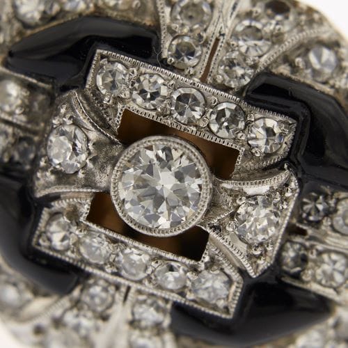 Bague Art déco - Bague en or rose et or blanc 18 ct avec diamants et onyx 58 Facettes 27855