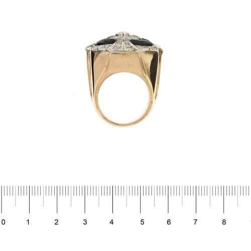 Bague Art déco - Bague en or rose et or blanc 18 ct avec diamants et onyx 58 Facettes 27855