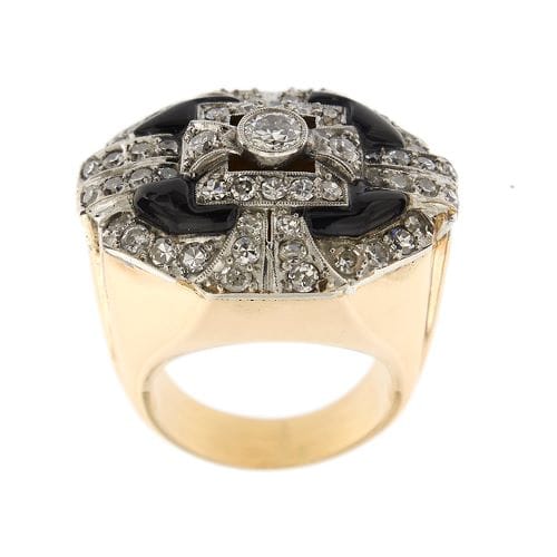 Bague Art déco - Bague en or rose et or blanc 18 ct avec diamants et onyx 58 Facettes 27855