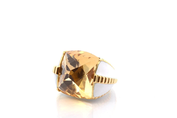 Bague 46 David Webb - Bague en or jaune 18k avec citrine et émail 58 Facettes 27070