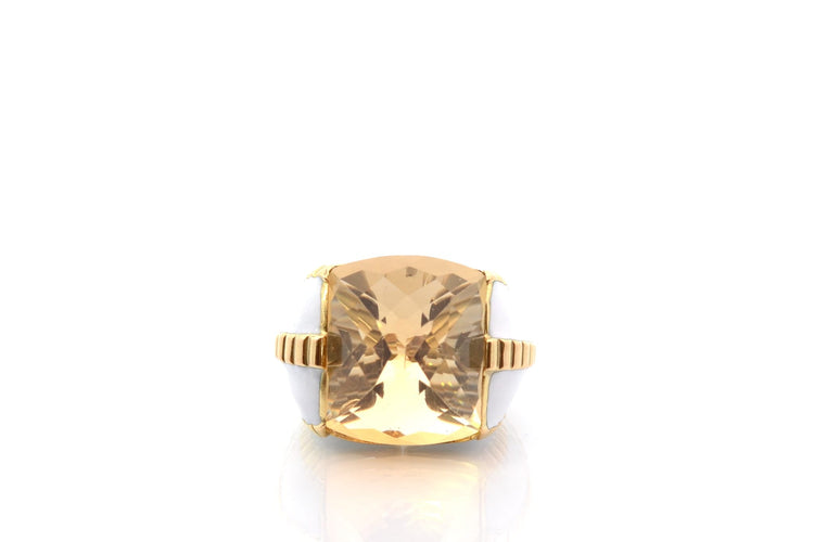 Bague 46 David Webb - Bague en or jaune 18 carats, citrine et émail 58 Facettes 27070