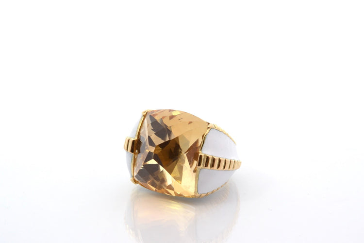 Bague 46 David Webb - Bague en or jaune 18k avec citrine et émail 58 Facettes 27070