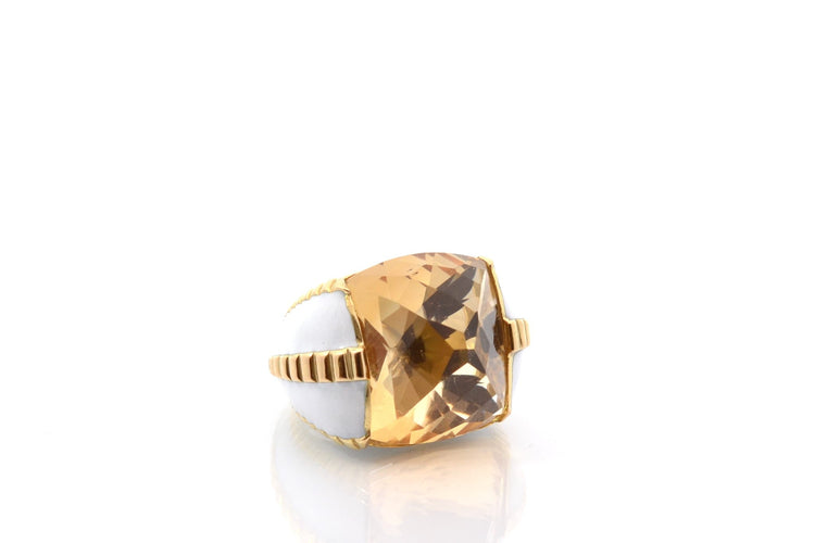 Bague 46 David Webb - Bague en or jaune 18k avec citrine et émail 58 Facettes 27070