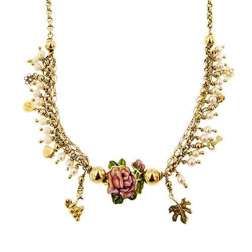 Collier Gabriella Rivalta - Collier en or jaune 18 ct avec fleur émaillée et perles 58 Facettes 37280